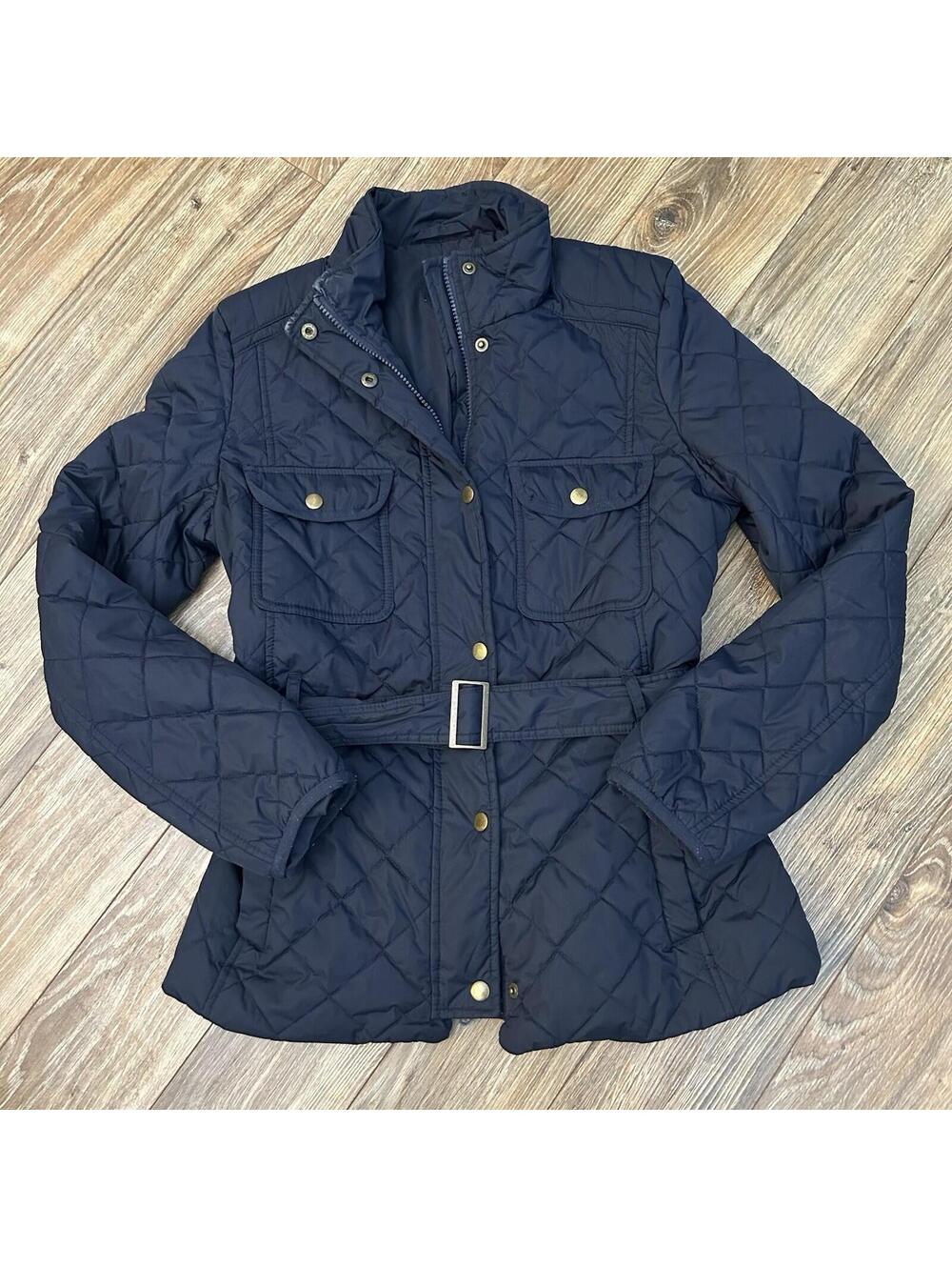 Gap Woman’s Navy Blue Quilted Belted Field Jacket Snap Zip Size M